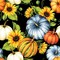 Fall Autumn Thanksgiving Pumpkins and Gourds on Black100% Cotton Fabric